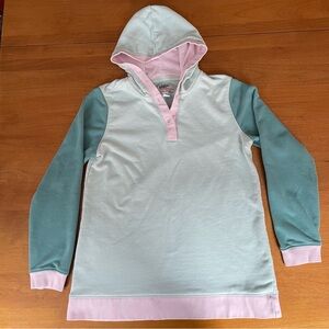 Lands' End Serious Sweats Mint and Pink Colorblock Hoodie in Women’s M 10-12